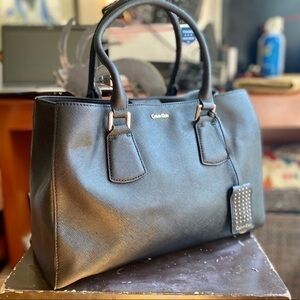 Calvin Klein Saffiano Black Leather Handbag!